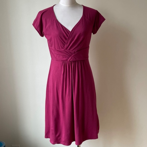 Garnet Hill raspberry berry knit jersey v neck dress S - Picture 3 of 4